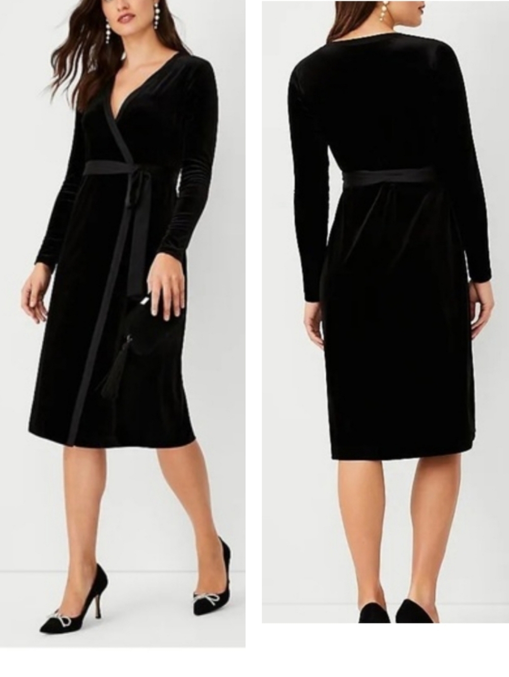 Ann Taylor petite Velvet Wrap sheath Dress Size 10P Black Classy